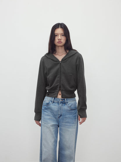 AFTADAWN Airy Double Zipper Hooded Short Solid Women&