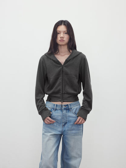 AFTADAWN Airy Double Zipper Hooded Short Solid Women&