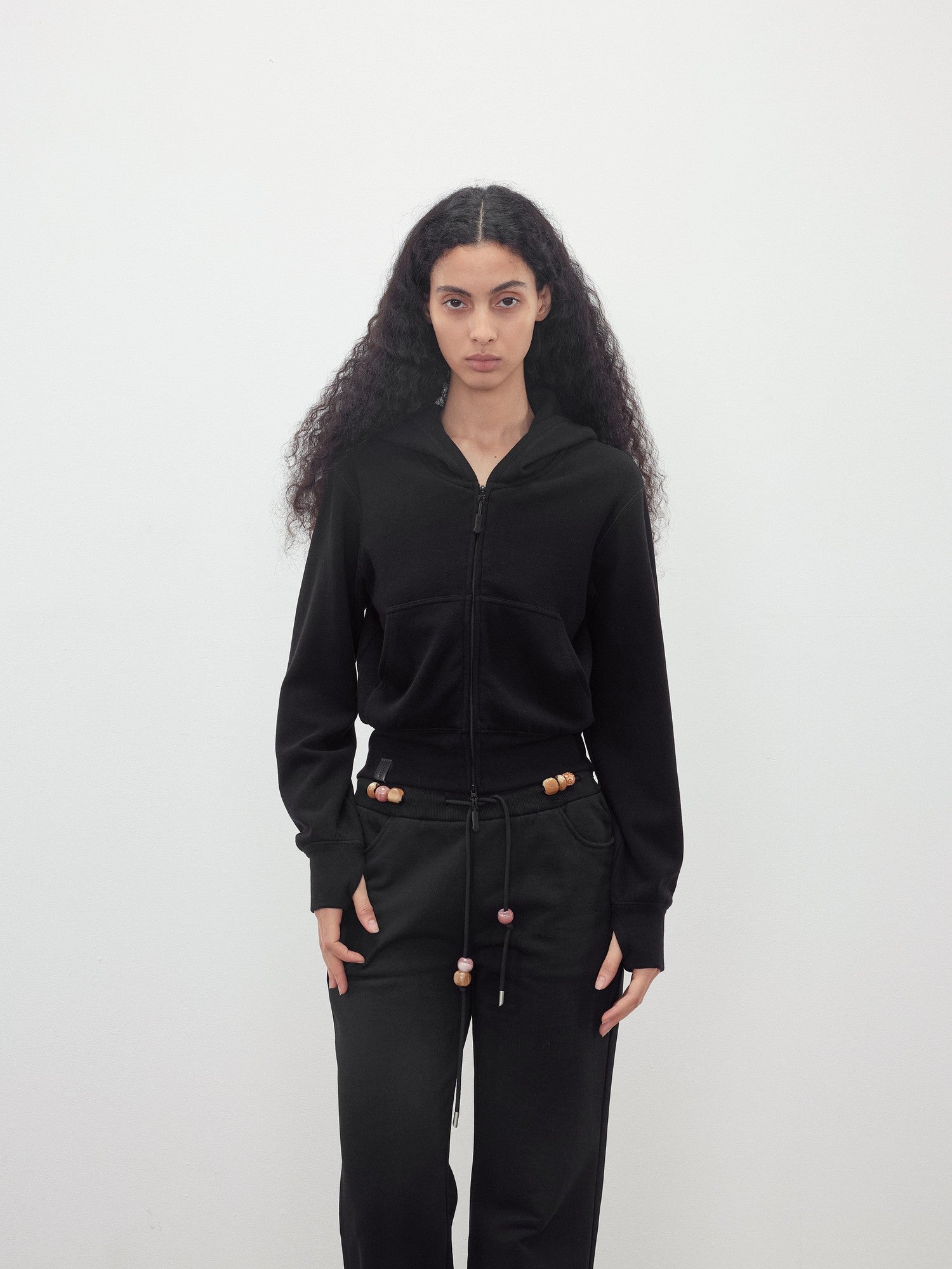 AFTADAWN Airy Double Zipper Hooded Short Solid Women&