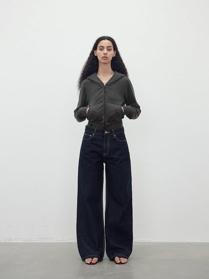AFTADAWN Airy Double Zipper Hooded Short Solid Women&