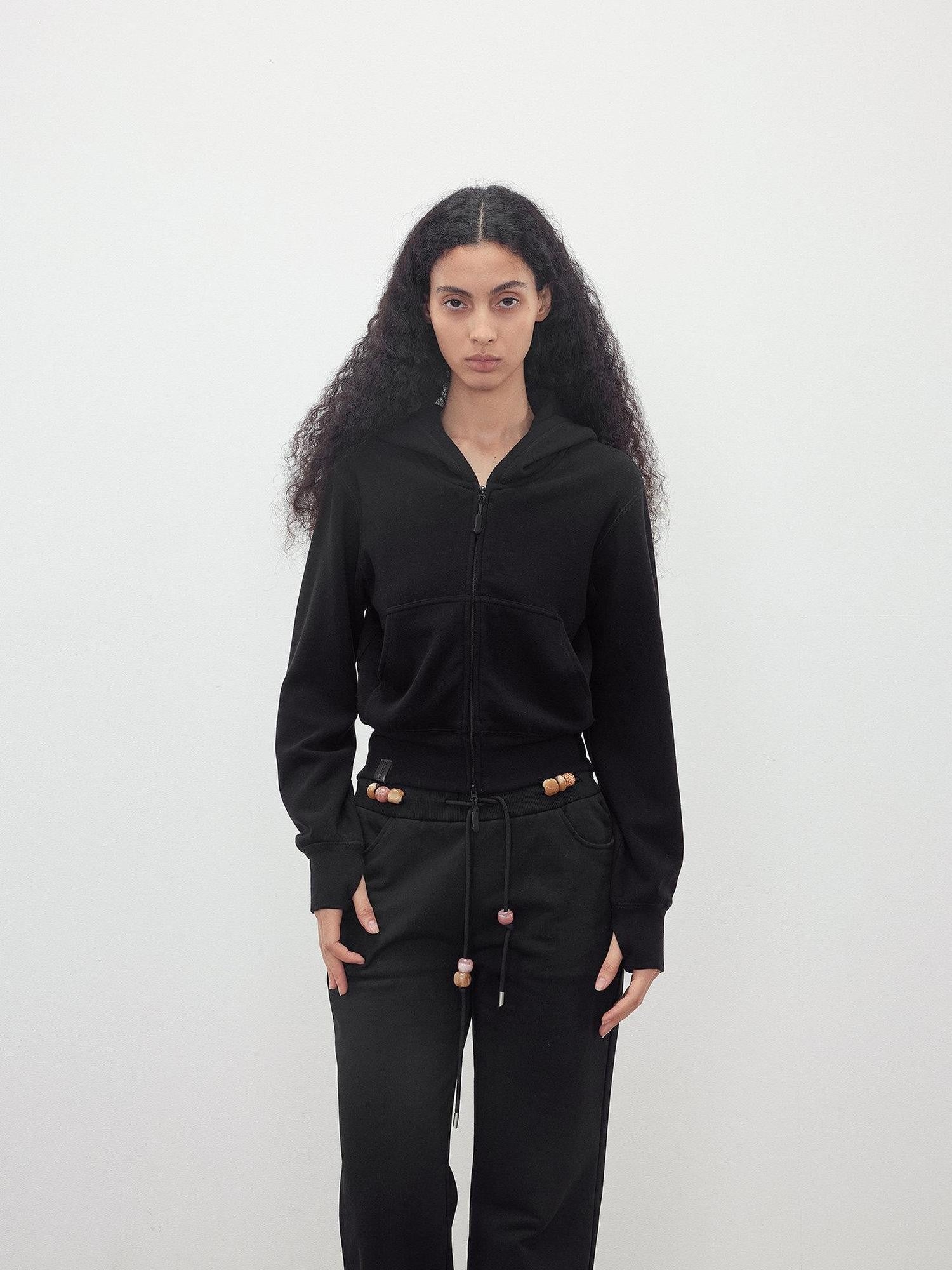 AFTADAWN Airy Double Zipper Hooded Short Solid Women&