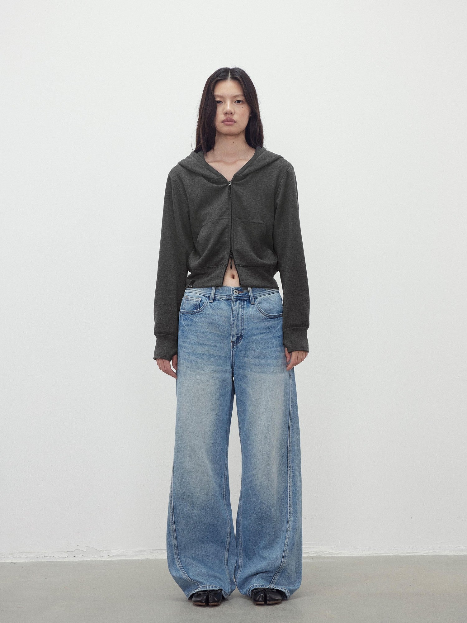 AFTADAWN Airy Double Zipper Hooded Short Solid Women&