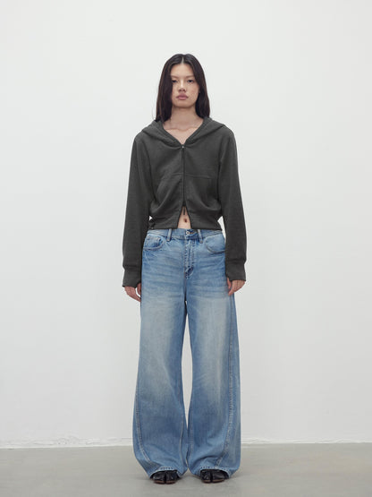AFTADAWN Airy Double Zipper Hooded Short Solid Women&