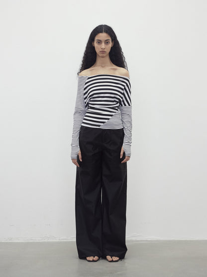 AFTADAWN Asymmetric Colorblock Striped Slant Shoulder Women&