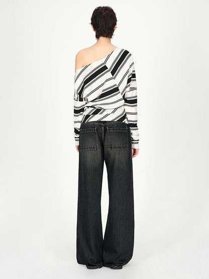 AFTADAWN Asymmetric Cut Lyocell Off Shoulder Top