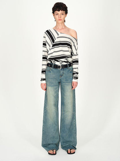AFTADAWN Asymmetric Cut Lyocell Off Shoulder Top