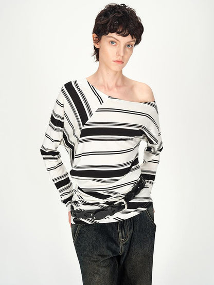 AFTADAWN Asymmetric Cut Lyocell Off Shoulder Top