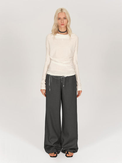 AFTADAWN Asymmetric Draped Back Chain Detail Tunic Top