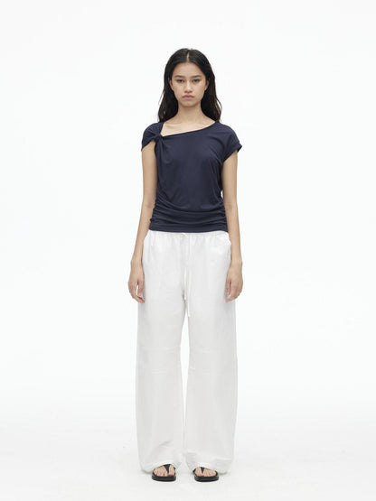 AFTADAWN Asymmetric Knot Shoulder Lyocell Slim Tee