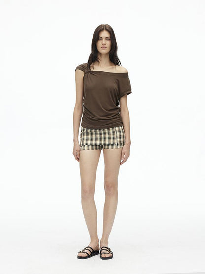 AFTADAWN Asymmetric Knot Shoulder Lyocell Slim Tee