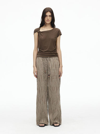AFTADAWN Asymmetric Knot Shoulder Lyocell Slim Tee
