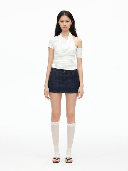 AFTADAWN Asymmetric Neckline Layered Ruffle Hem T-shirt