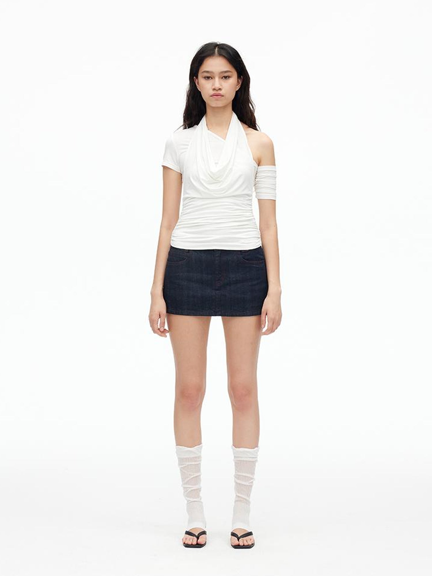 AFTADAWN Asymmetric Neckline Layered Ruffle Hem T-shirt