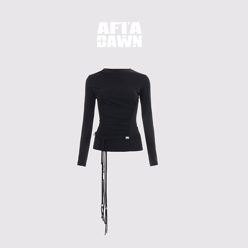 AFTADAWN_Asymmetric_Neckline_Pleated_Top_With_Detachable_Beaded_Tie_MISSTT