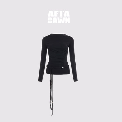 AFTADAWN_Asymmetric_Neckline_Pleated_Top_With_Detachable_Beaded_Tie_MISSTT