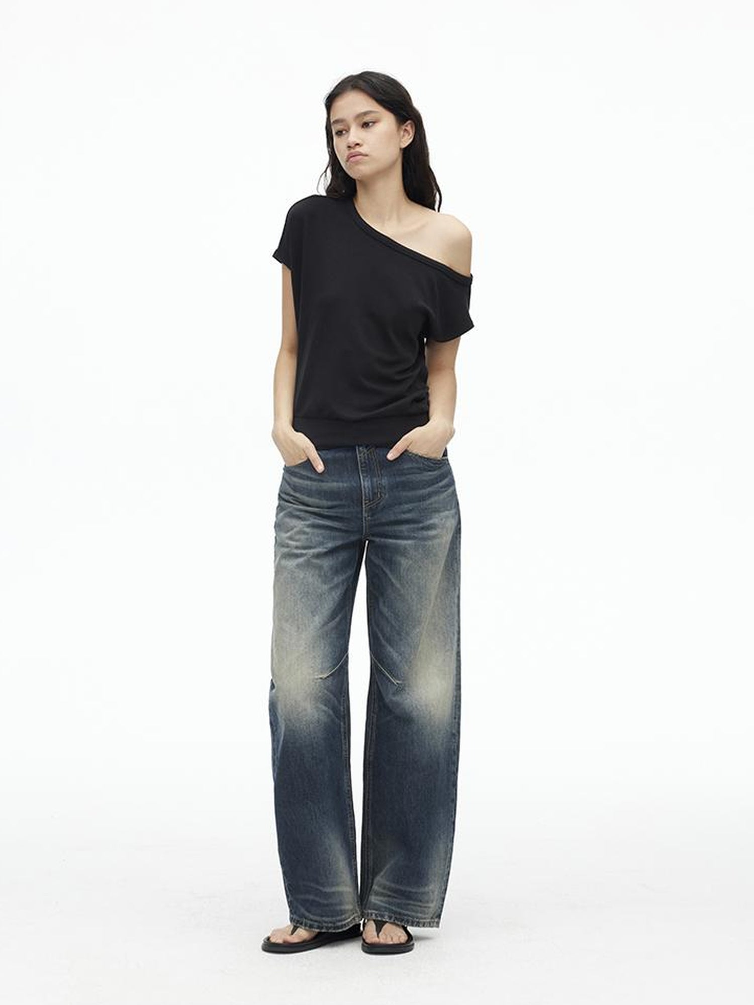 AFTADAWN Asymmetric Off Shoulder Modal T-shirt