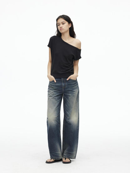 AFTADAWN Asymmetric Off Shoulder Modal T-shirt
