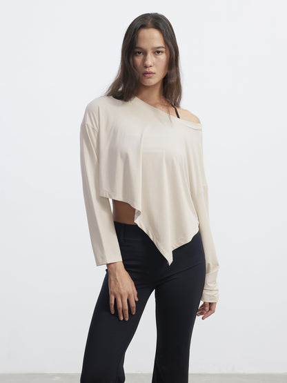 AFTADAWN Asymmetric One Shoulder Loose Cropped Women&