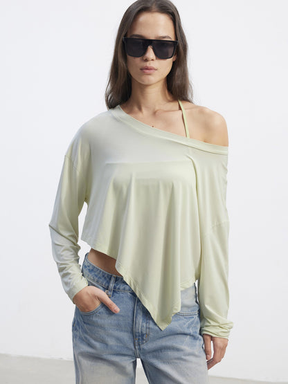 AFTADAWN Asymmetric One Shoulder Loose Cropped Women&