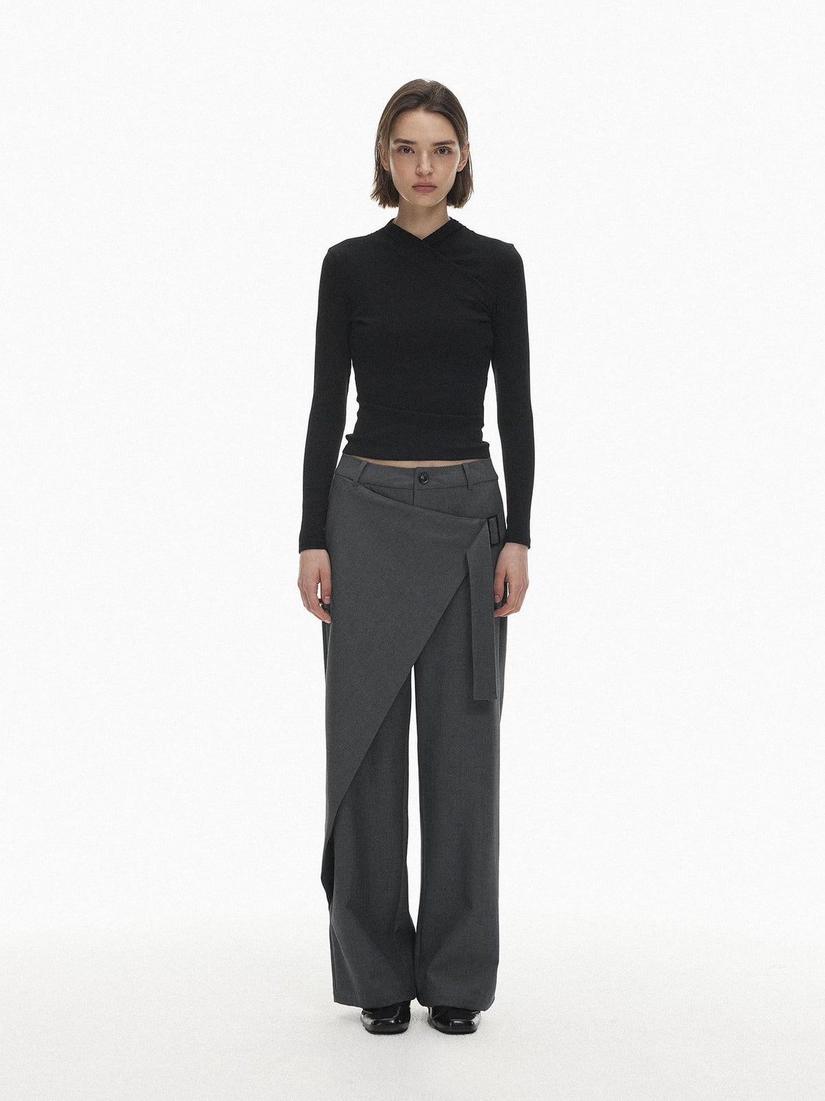 AFTADAWN Asymmetric Panel Draped Wool Blend Women&