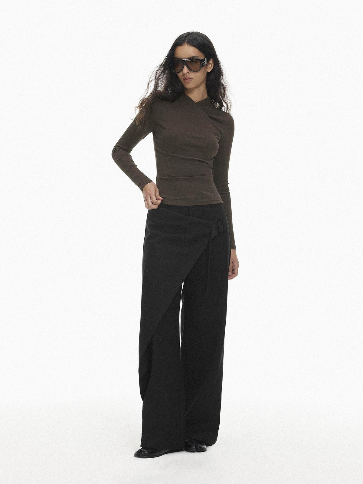 AFTADAWN Asymmetric Panel Draped Wool Blend Women&