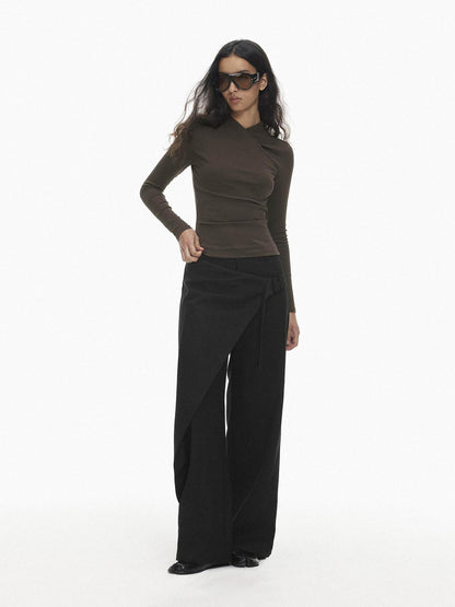 AFTADAWN Asymmetric Panel Draped Wool Blend Women&