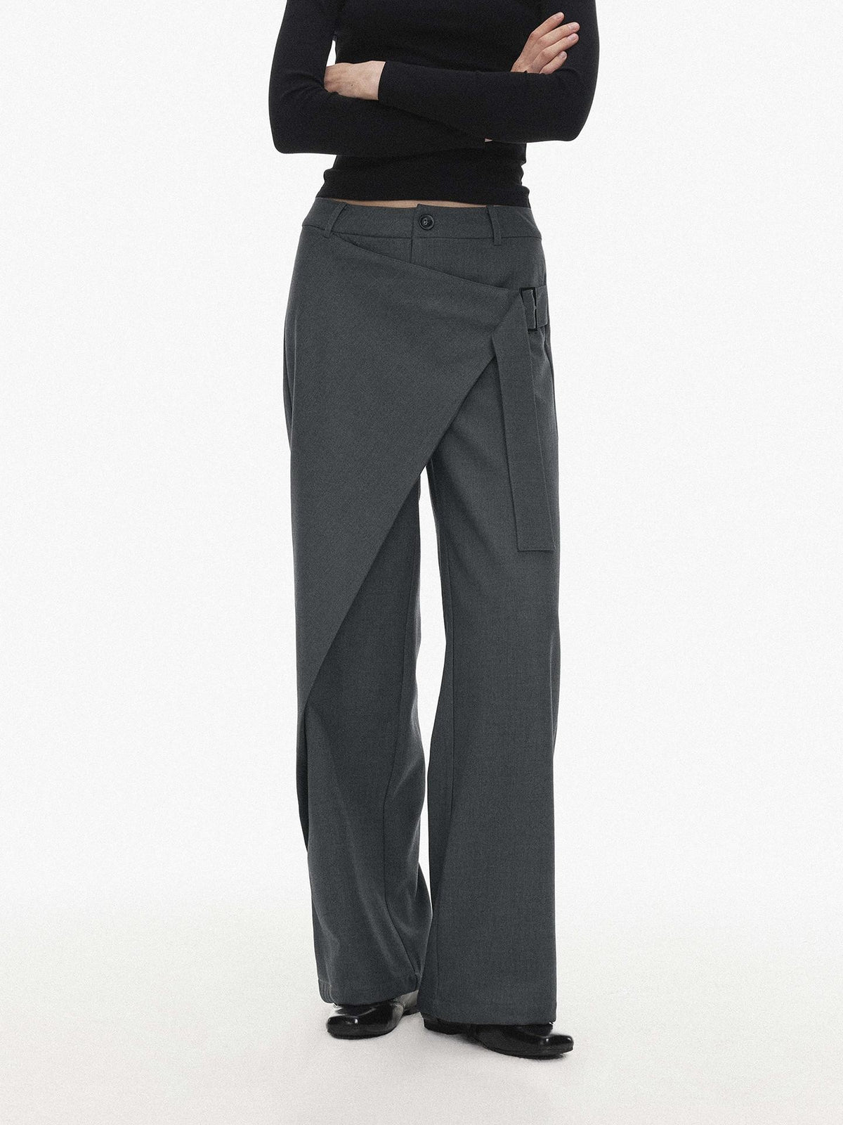AFTADAWN Asymmetric Panel Draped Wool Blend Women&
