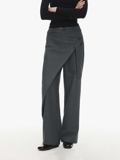 AFTADAWN Asymmetric Panel Draped Wool Blend Women&