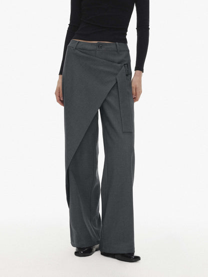 AFTADAWN Asymmetric Panel Draped Wool Blend Women&