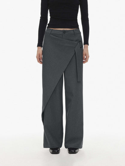 AFTADAWN Asymmetric Panel Draped Wool Blend Women&