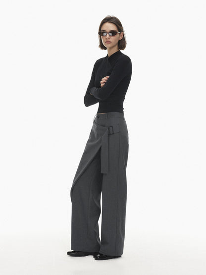 AFTADAWN Asymmetric Panel Draped Wool Blend Women&