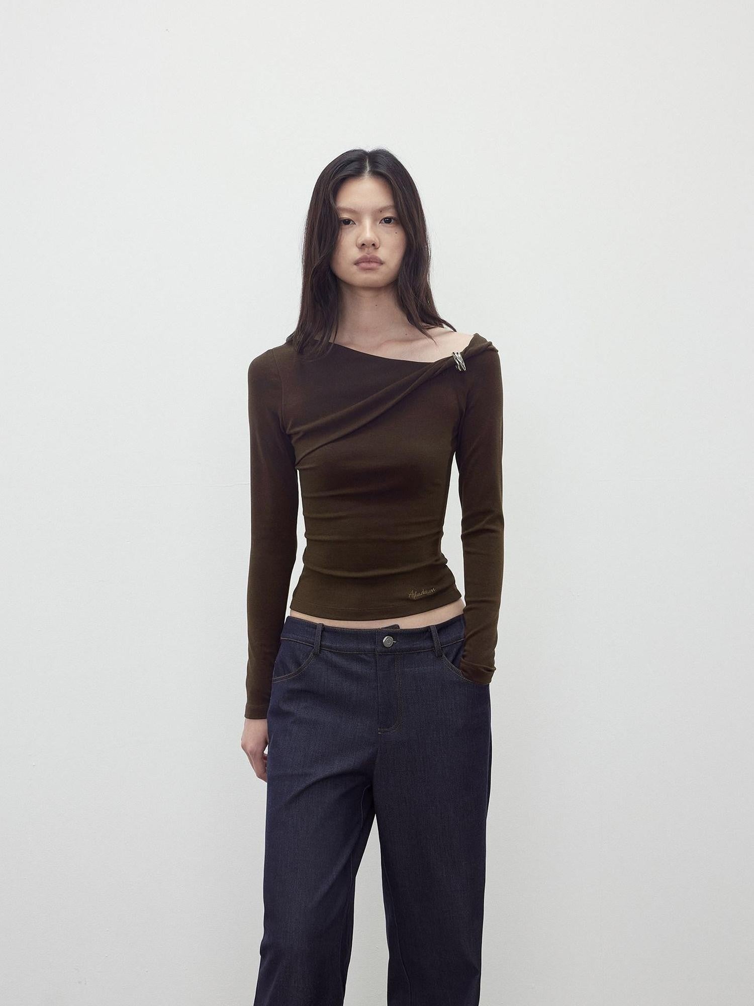 AFTADAWN Asymmetric Ruched Off Shoulder Women&
