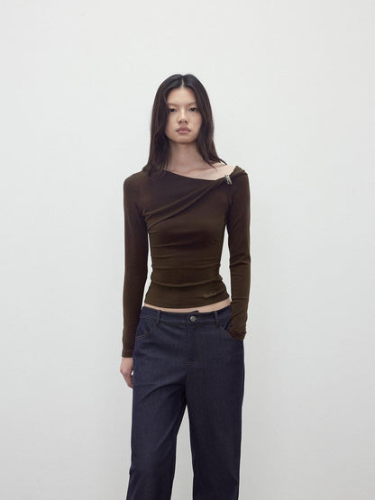 AFTADAWN Asymmetric Ruched Off Shoulder Women&