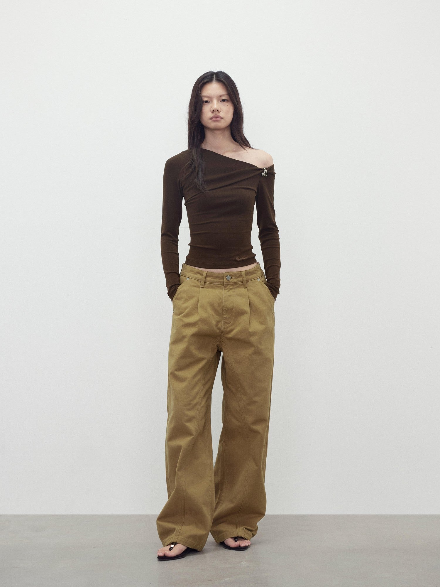 AFTADAWN Asymmetric Ruched Off Shoulder Women&