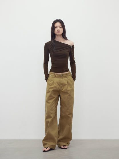AFTADAWN Asymmetric Ruched Off Shoulder Women&
