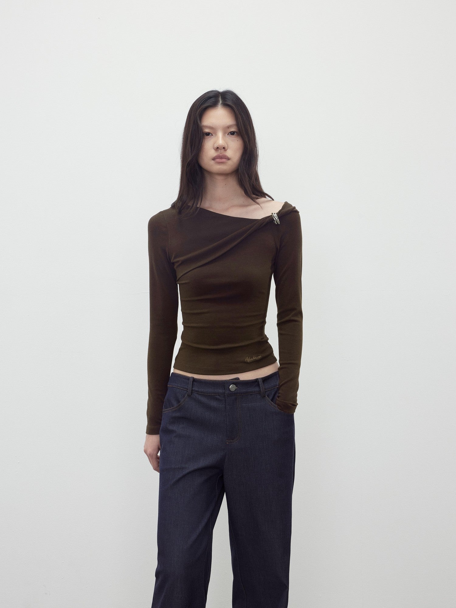 AFTADAWN Asymmetric Ruched Off Shoulder Women&