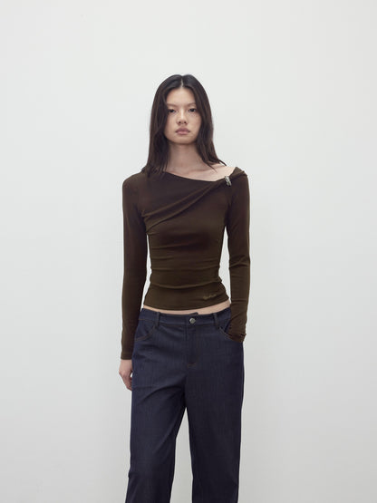 AFTADAWN Asymmetric Ruched Off Shoulder Women&