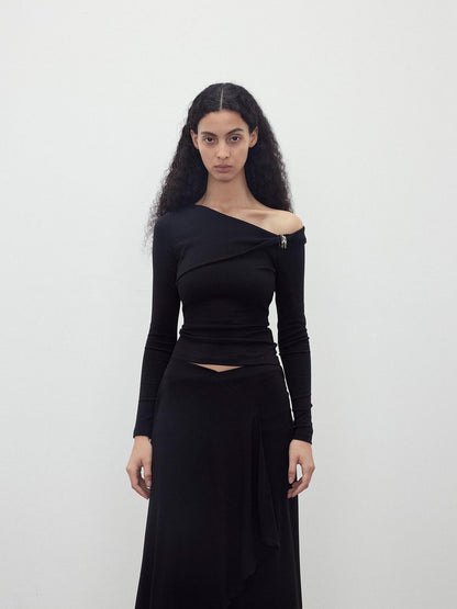 AFTADAWN Asymmetric Ruched Off Shoulder Women&