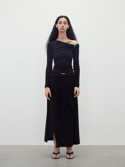 AFTADAWN Asymmetric Ruched Off Shoulder Women&