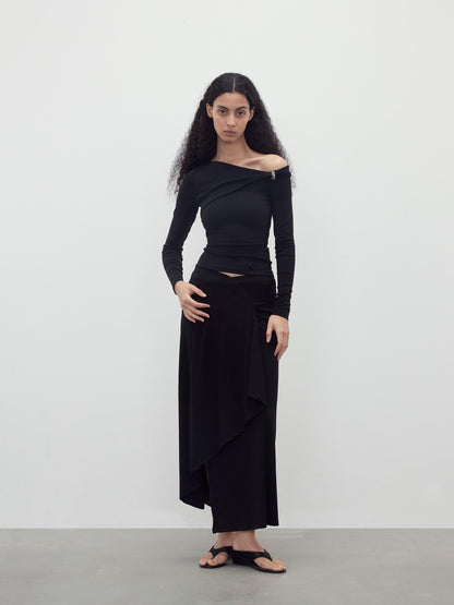AFTADAWN Asymmetric Ruched Off Shoulder Women&