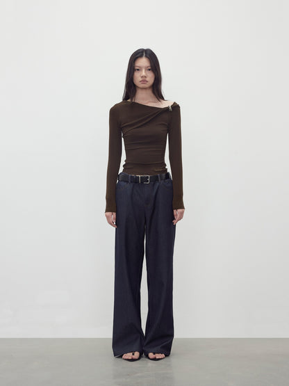 AFTADAWN Asymmetric Ruched Off Shoulder Women&