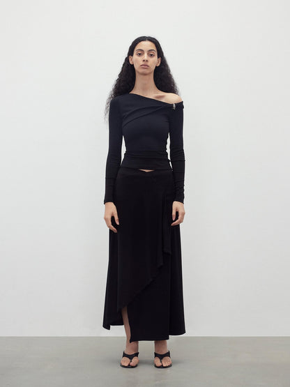 AFTADAWN Asymmetric Ruched Off Shoulder Women&