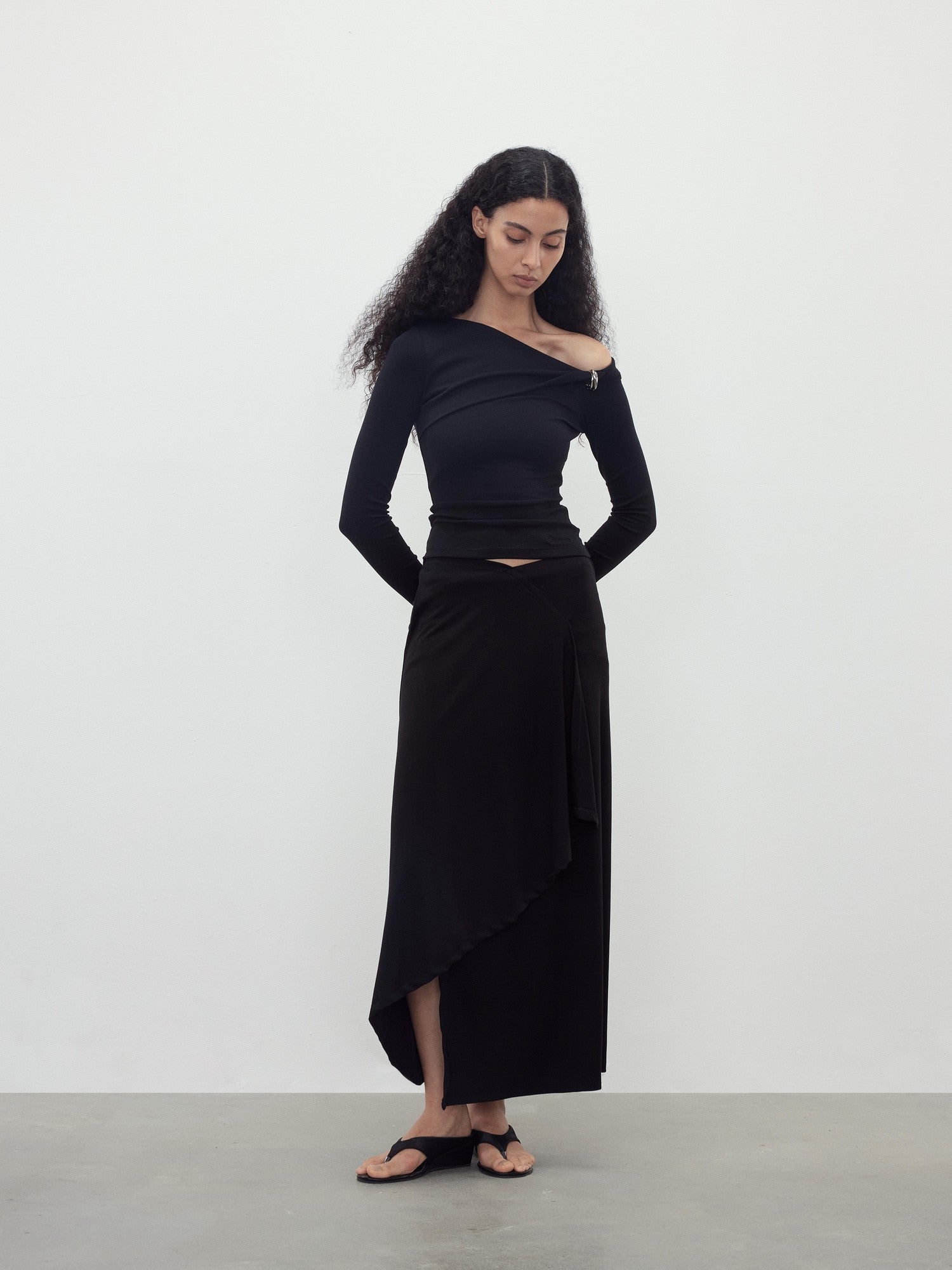 AFTADAWN Asymmetric Ruched Off Shoulder Women&