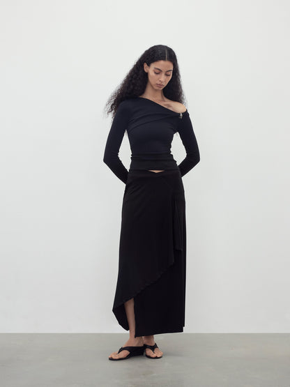 AFTADAWN Asymmetric Ruched Off Shoulder Women&