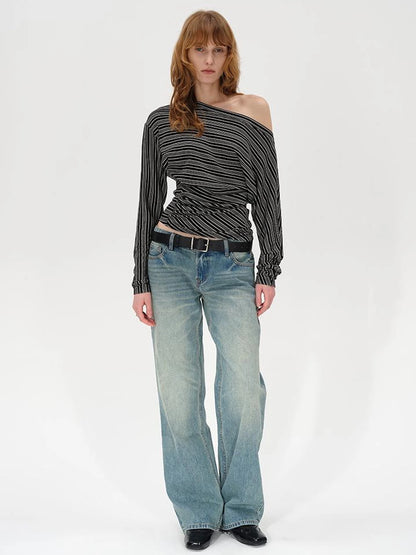 Asymmetric Shoulder Layered Ruffle T-shirt