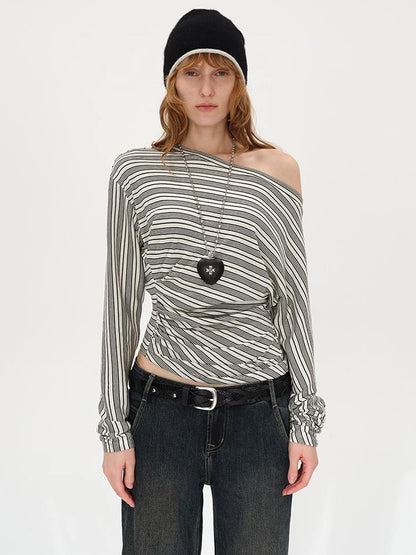 Asymmetric Shoulder Layered Ruffle T-shirt