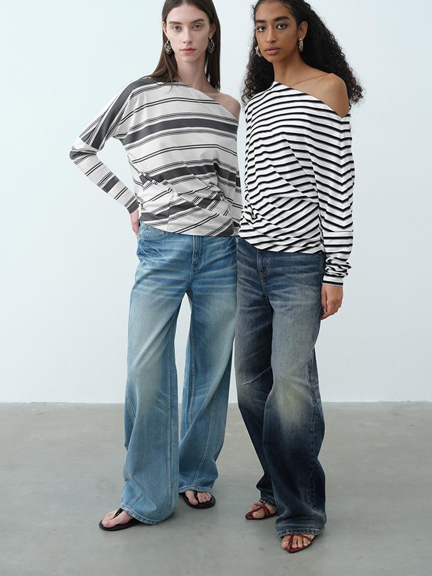 AFTADAWN Asymmetric Shoulder Stripe Button Detail Rayon Tee