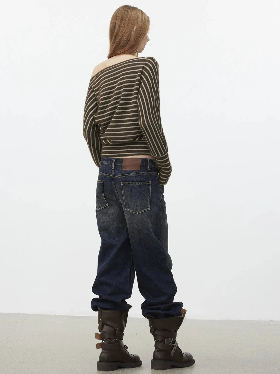 Asymmetric Shoulder Textured Crop Top T-shirt