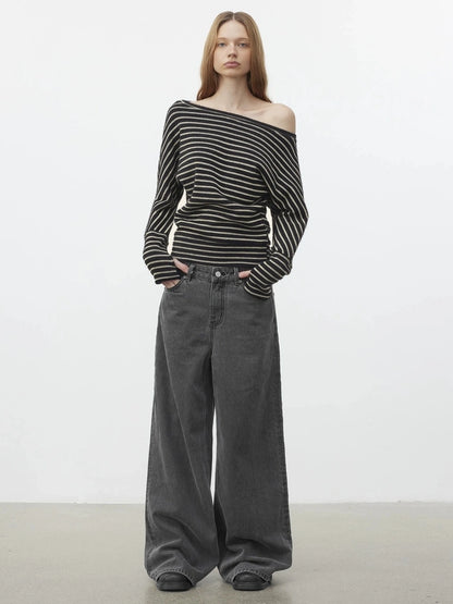 Asymmetric Shoulder Textured Crop Top T-shirt