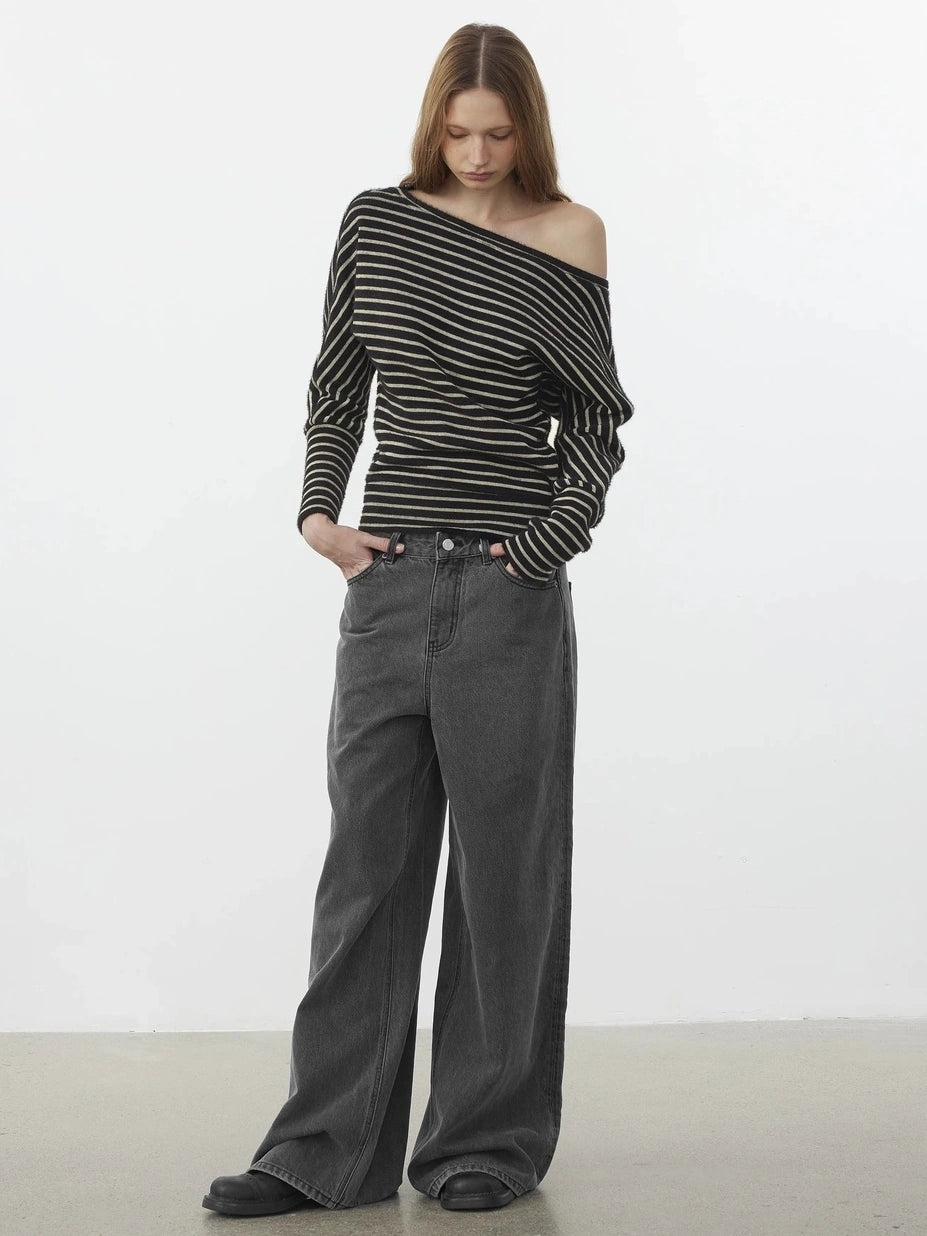 Asymmetric Shoulder Textured Crop Top T-shirt